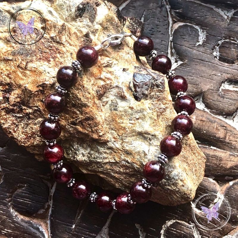 Garnet Bracelet With Silver Beads